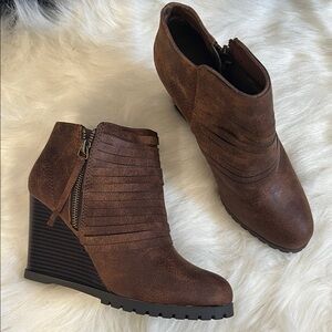 Sugar Brown Ankle Booties with Wedge Heel